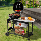 Haoyye Portable Charcoal Grill with Cart BBQ Grill for Outdoor Cooking with Porcelain Enameled Lid Thermometer and Slide Out Ash Catcher Ideal for Backyard Picnic Patio Camping and Barbecue Parties